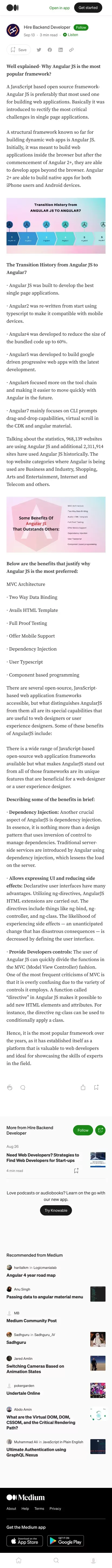 Well explained- Why Angular JS is the most popular framework? | by Hire Backend Developer | Sep, 2022 | Medium mobile view