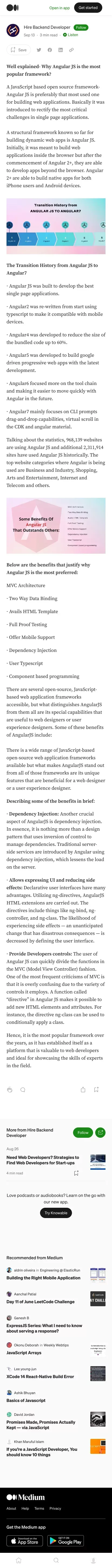 Well explained- Why Angular JS is the most popular framework? | by Hire Backend Developer | Sep, 2022 | Medium mobile view