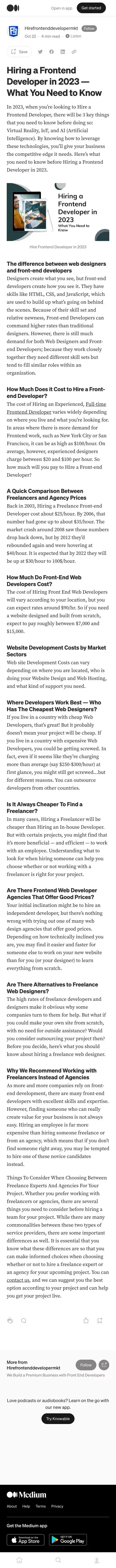 Hiring a Frontend Developer in 2023 â What You Need to Know | by Hirefrontenddevelopermkt | Oct, 2022 | Medium mobile view