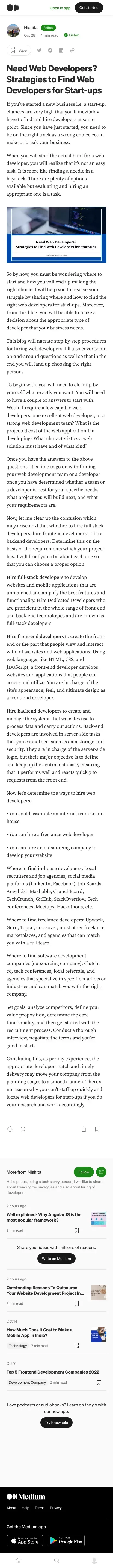 Need Web Developers? Strategies to Find Web Developers for Start-ups | by Nishita | Oct, 2022 | Medium mobile view