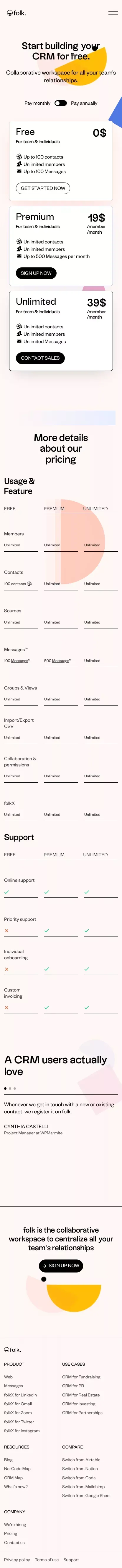 folk Pricing — Designed for contacts, Built for Productivity mobile view