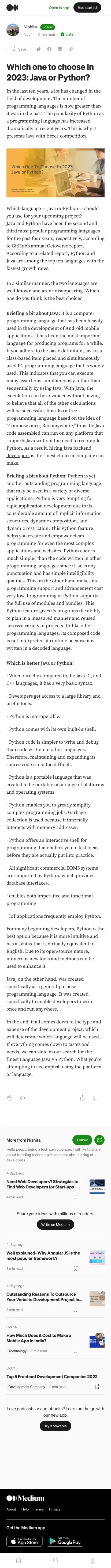 Which one to choose in 2023: Java or Python? | by Nishita | Nov, 2022 | Medium mobile view