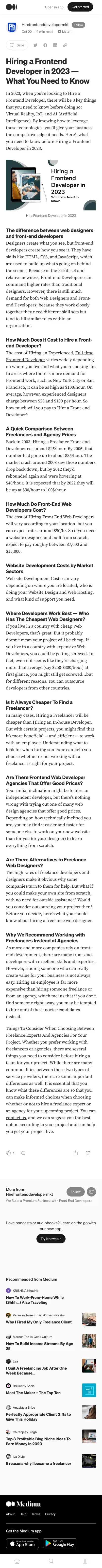 Hiring a Frontend Developer in 2023 â What You Need to Know | by Hirefrontenddevelopermkt | Oct, 2022 | Medium mobile view