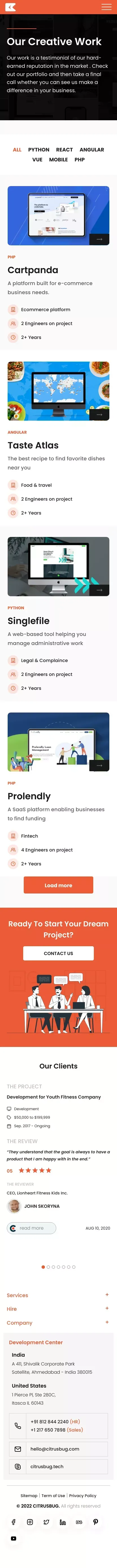 Website and Mobile App Development Portfolio - Citrusbug mobile view