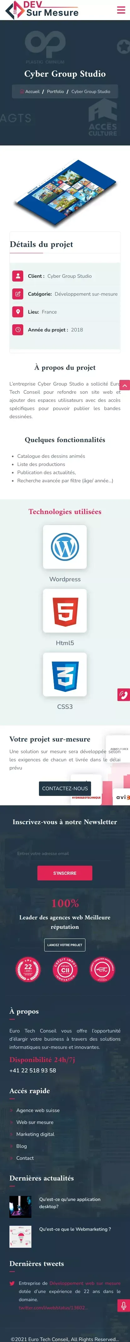 Devsurmesure.ch - Cyber groupe studio mobile view