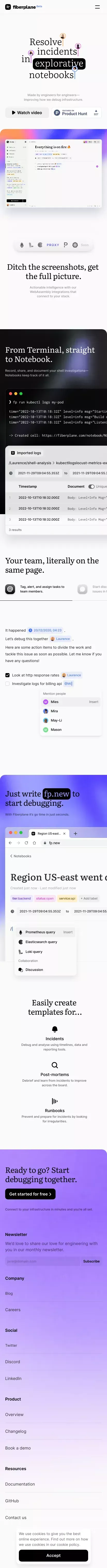 Fiberplane - Collaborative Notebooks for debugging your infrastructure mobile view