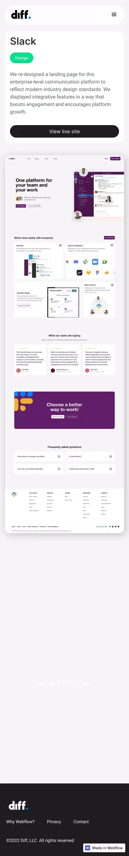 Our Work | Slack mobile view