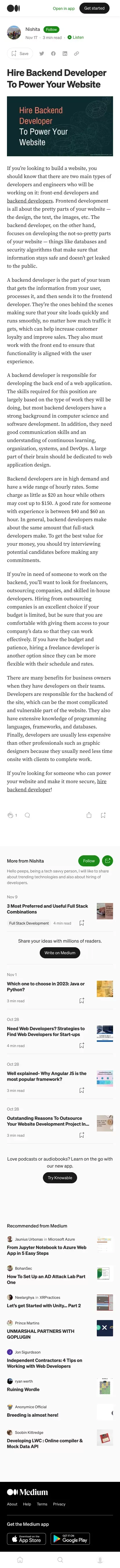 Hire Backend Developer To Power Your Website | by Nishita | Nov, 2022 | Medium mobile view