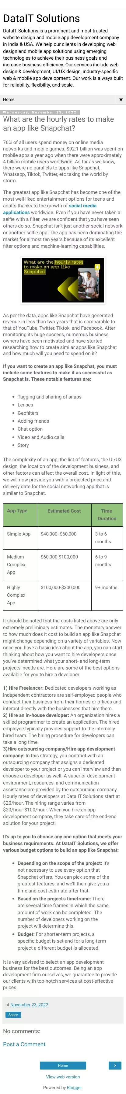 What are the hourly rates to make an app like Snapchat? - DataIT Solutions mobile view