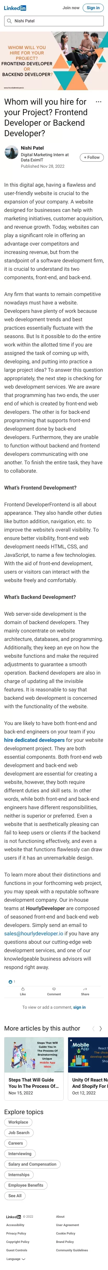 Whom will you hire for your Project? Frontend Developer or Backend Developer? mobile view