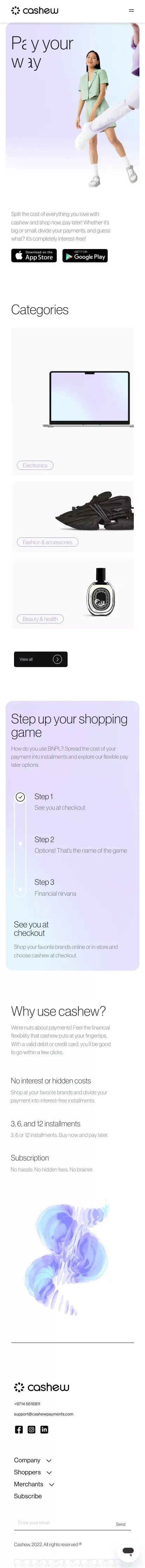 Shop now, pay later | cashew mobile view