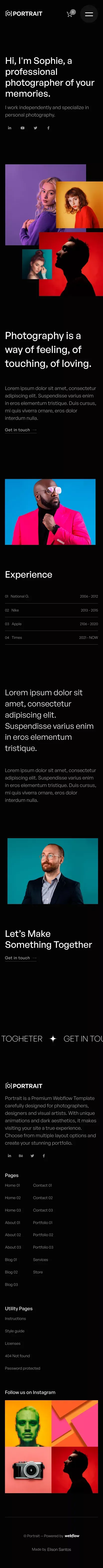 About - Portrait - Webflow Ecommerce Website Template mobile view