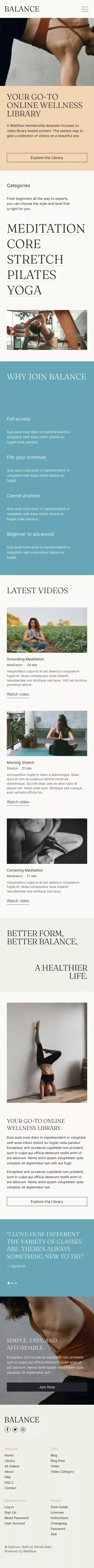 Balance - Webflow HTML website template mobile view