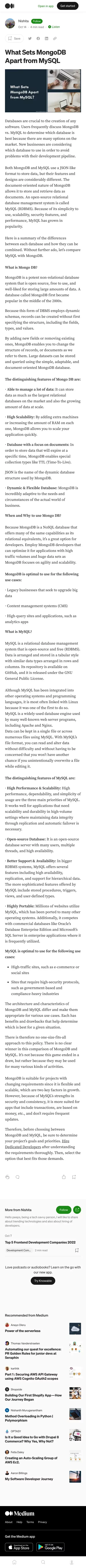 What Sets MongoDB Apart from MySQL | by Nishita | Oct, 2022 | Medium mobile view