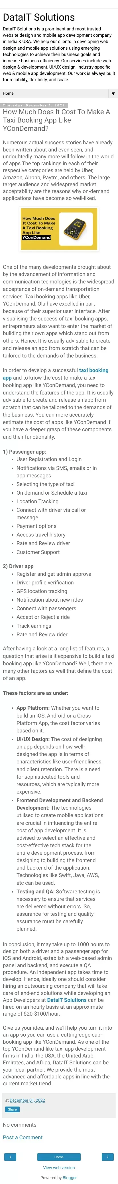 How Much Does It Cost To Make A Taxi Booking App Like YConDemand? - DataIT Solutions mobile view