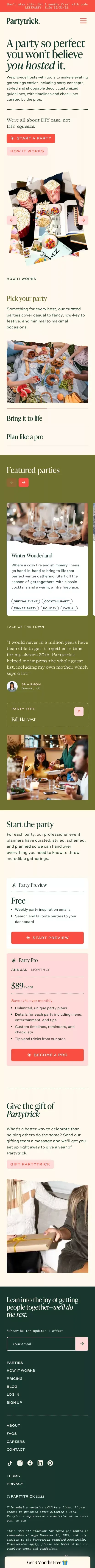 Partytrick • Memorable Gatherings Made Doable mobile view