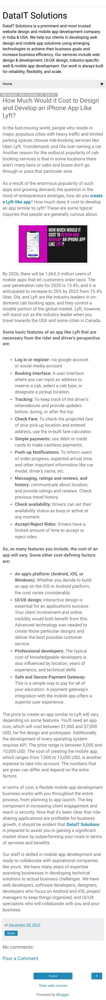 How Much Would it Cost to Design and Develop an iPhone App Like Lyft? - DataIT Solutions mobile view