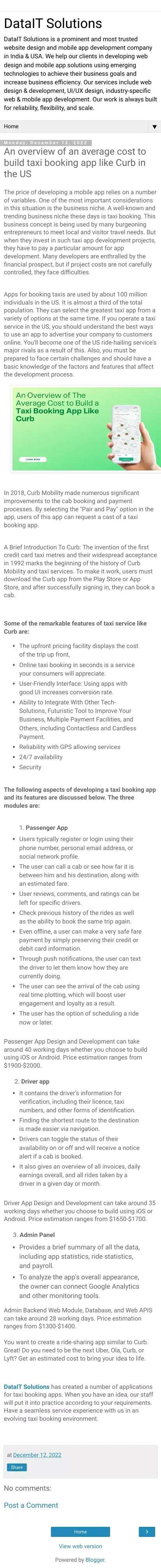 An overview of an average cost to build taxi booking app like Curb in the US - DataIT Solutions mobile view