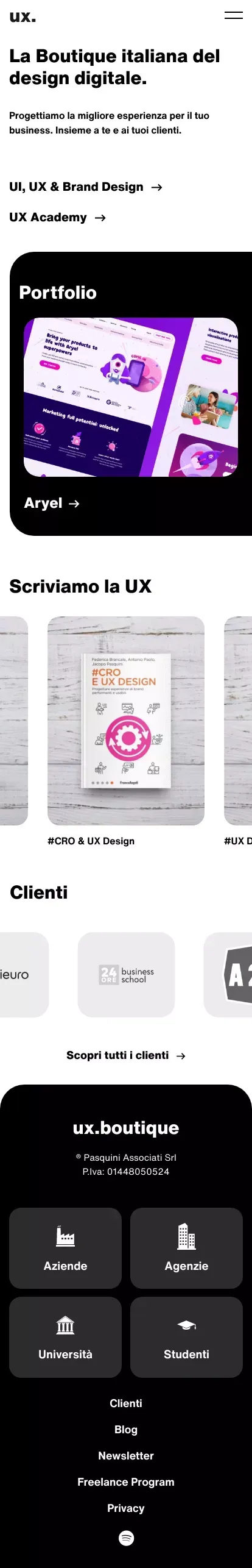 La Boutique italiana del design digitale. | UX Boutique mobile view