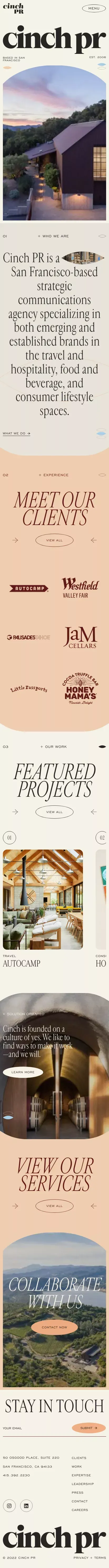 Cinch PR | Strategic communications for consumer and hospitality brands mobile view