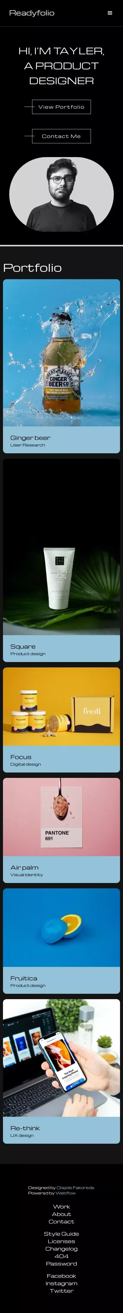 Readyfolio - Webflow HTML website template mobile view