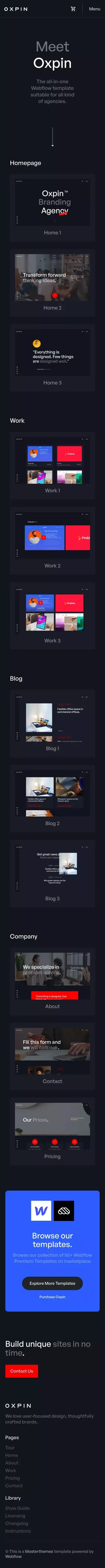 Oxpin - Webflow Ecommerce website template mobile view