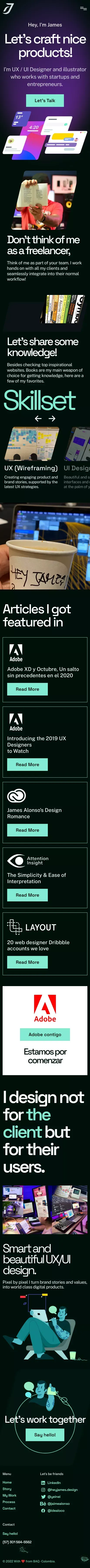 Hey James - Human Product Designer. mobile view
