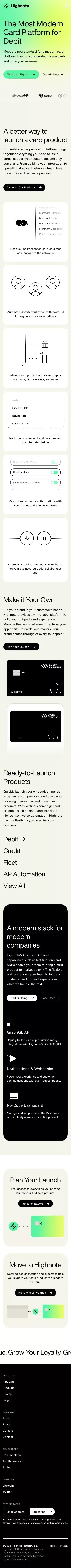 Highnote | Most Modern Card Issuer Processor and Program Management Platform mobile view