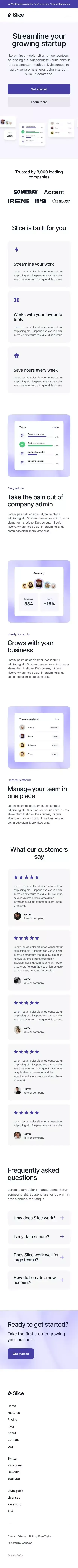 Slice · Webflow HTML website template mobile view
