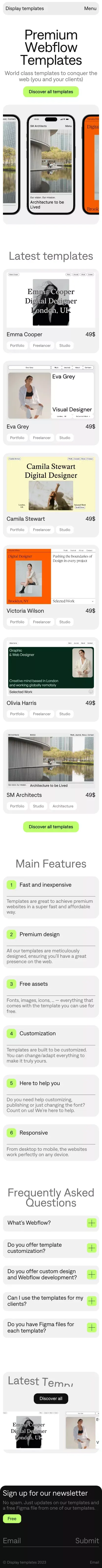 Display Templates – Premium Webflow Templates mobile view