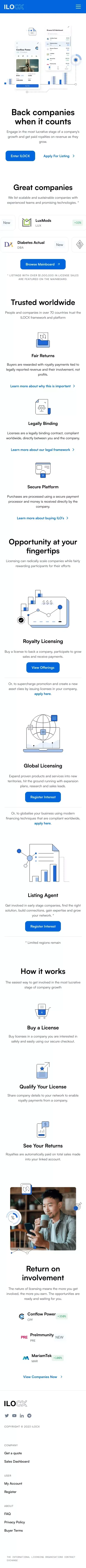 ILOCX - Back companies when it counts mobile view