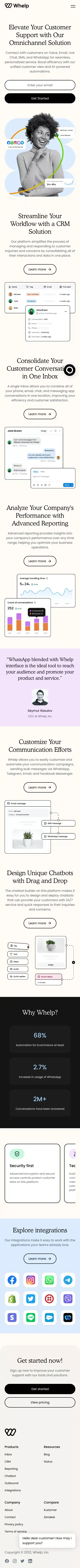 Whelp - Customer Support Platform | Home - Omnichannel Inbox with AI Capabilities mobile view