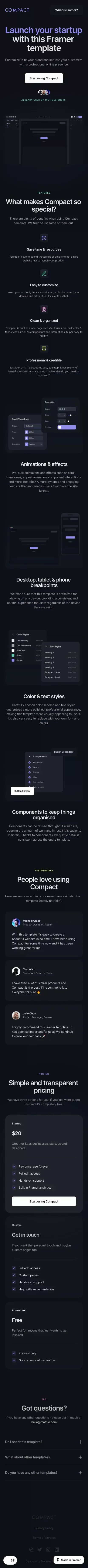 Compact â One Page SaaS Framer Template mobile view
