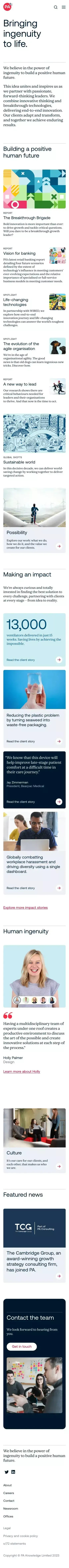 Bringing Ingenuity to Life. | PA Consulting mobile view