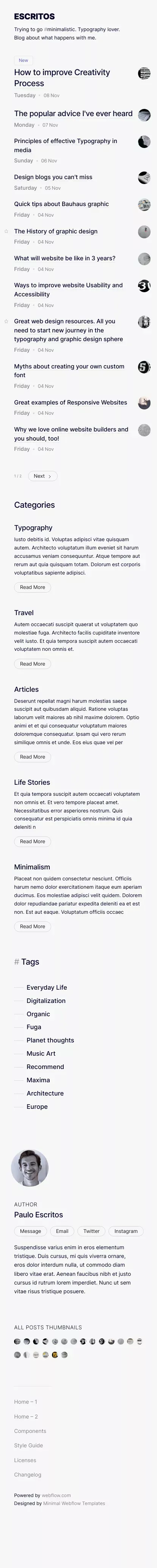 Escritos – Webflow HTML Website Template mobile view
