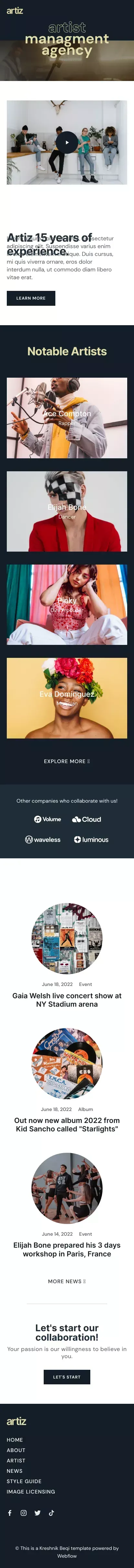 Artiz - Webflow HTML website template mobile view