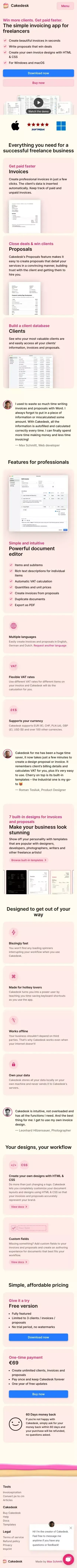 Simple invoicing app for freelancers – Cakedesk mobile view