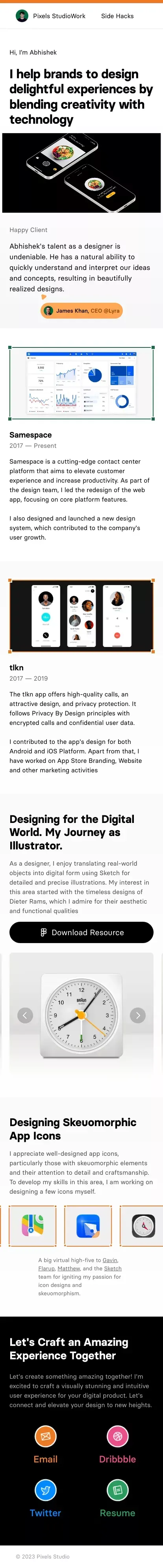 Pixels Studio mobile view