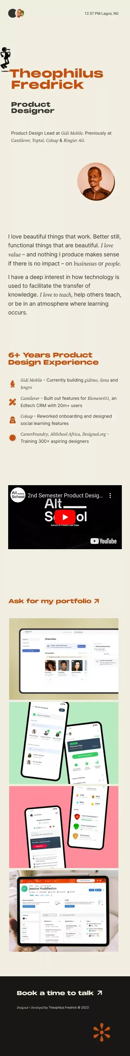 Theophilus Fredrick - Product Designer mobile view