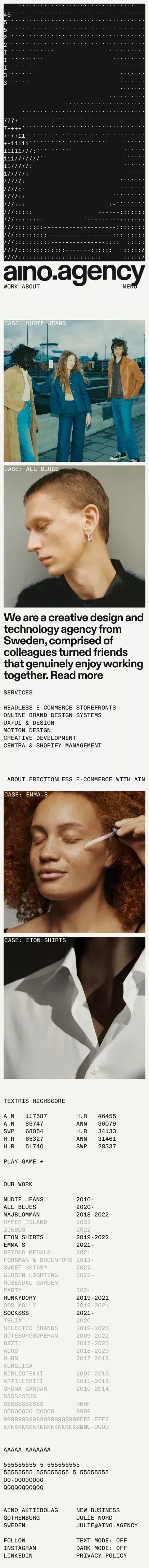 Aino — Design and Technology Agency mobile view