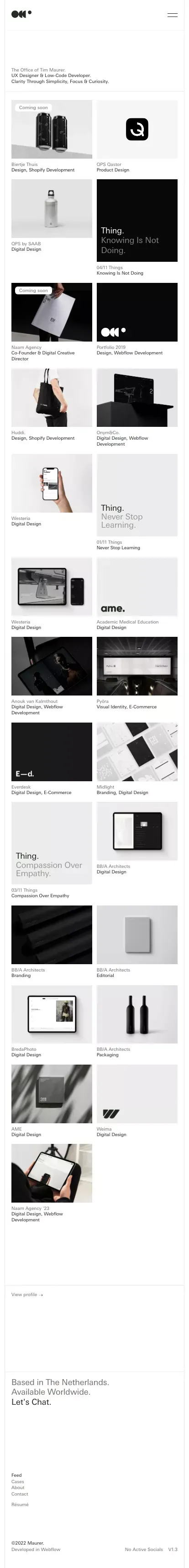 Timothy Maurer — (Lead) UX Designer & Low-Code Developer — Clarity Through Simplicity, Focus & Curiosity. mobile view