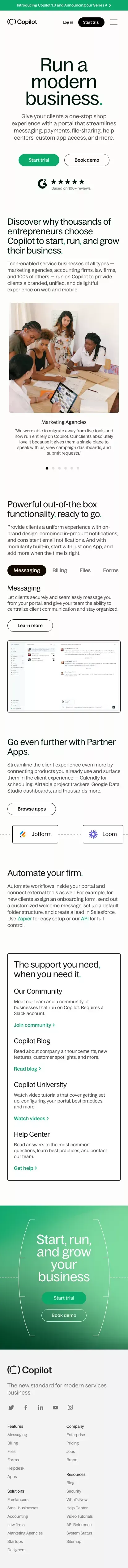 Copilot • Client portal • Customer portal • Nocode builder mobile view