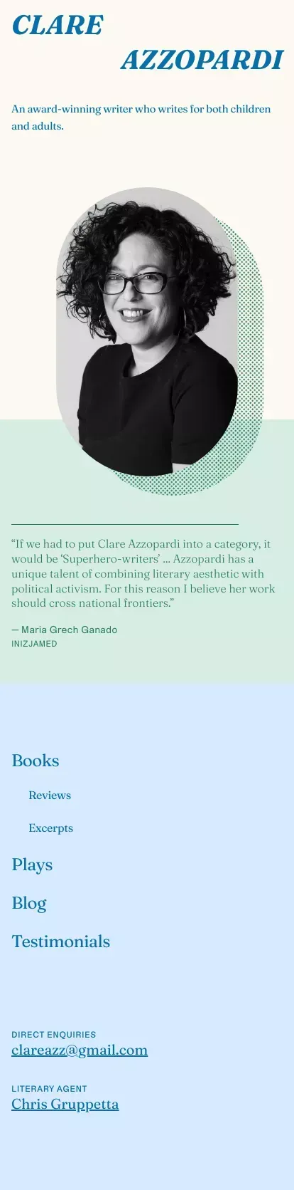 Clare Azzopardi - An award-winning writer mobile view