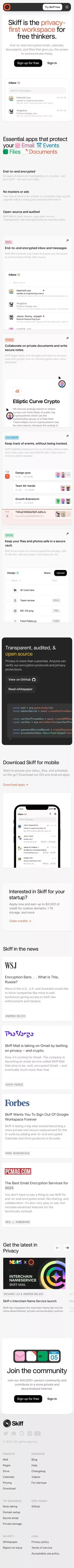 Skiff - Private, encrypted, and Web3 email mobile view