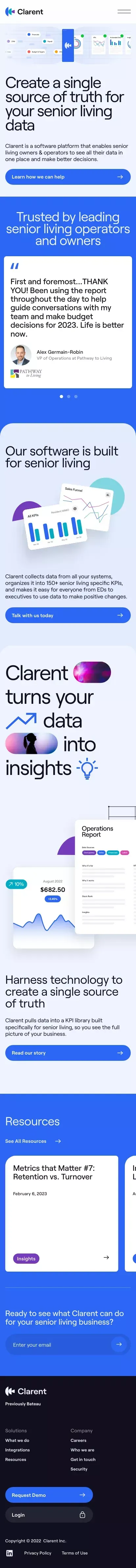 Clarent | Single source of truth for senior living data mobile view