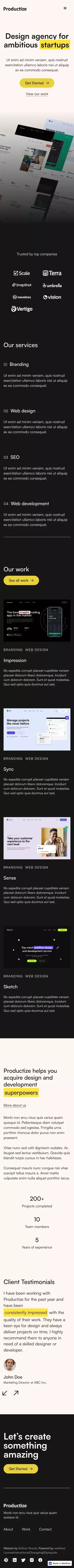 Home | Productize - Webflow HTML Website Template mobile view