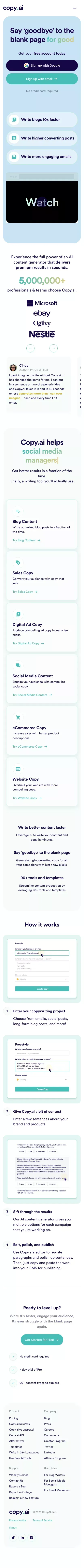 Copy.ai: Write better marketing copy and content with AI mobile view