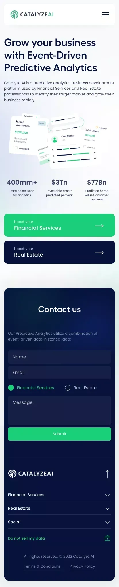 Catalyze AI - SaaS website mobile view