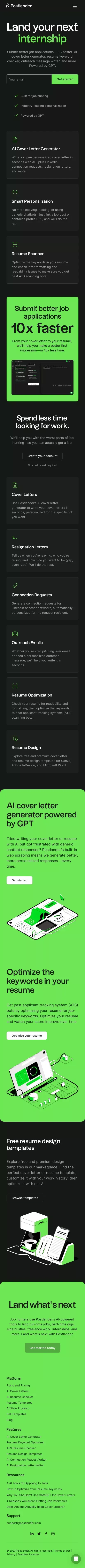 Postlander | AI Cover Letters, Resume Checker, and More mobile view