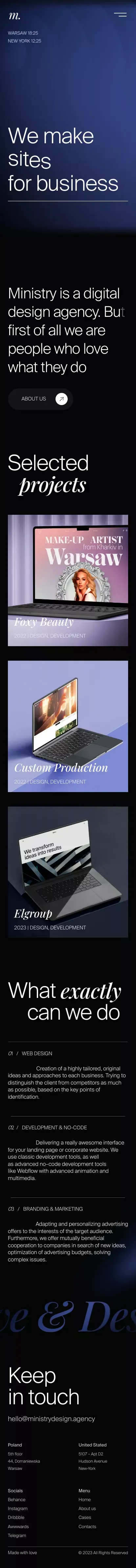 Ministry Design Agency mobile view